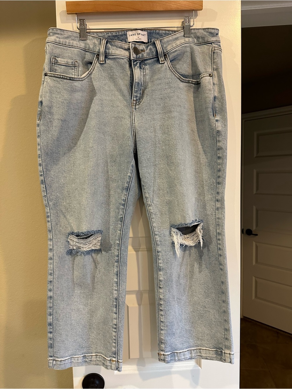 Lane Bryant Light Blue Straight-Leg Distressed Jeans